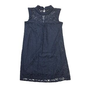 Heart Soul Navy Blue Lace Sleeveless Mock Neck Dress -‎ Women's